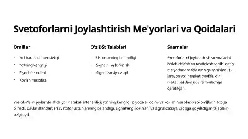 Svetoforlarni Joylashtirish: Umumiy Ma'lumot 2
