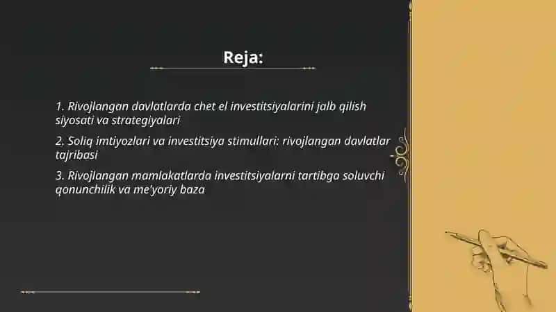 Rivojlangan davlatlarning investitsiya siyosati 2