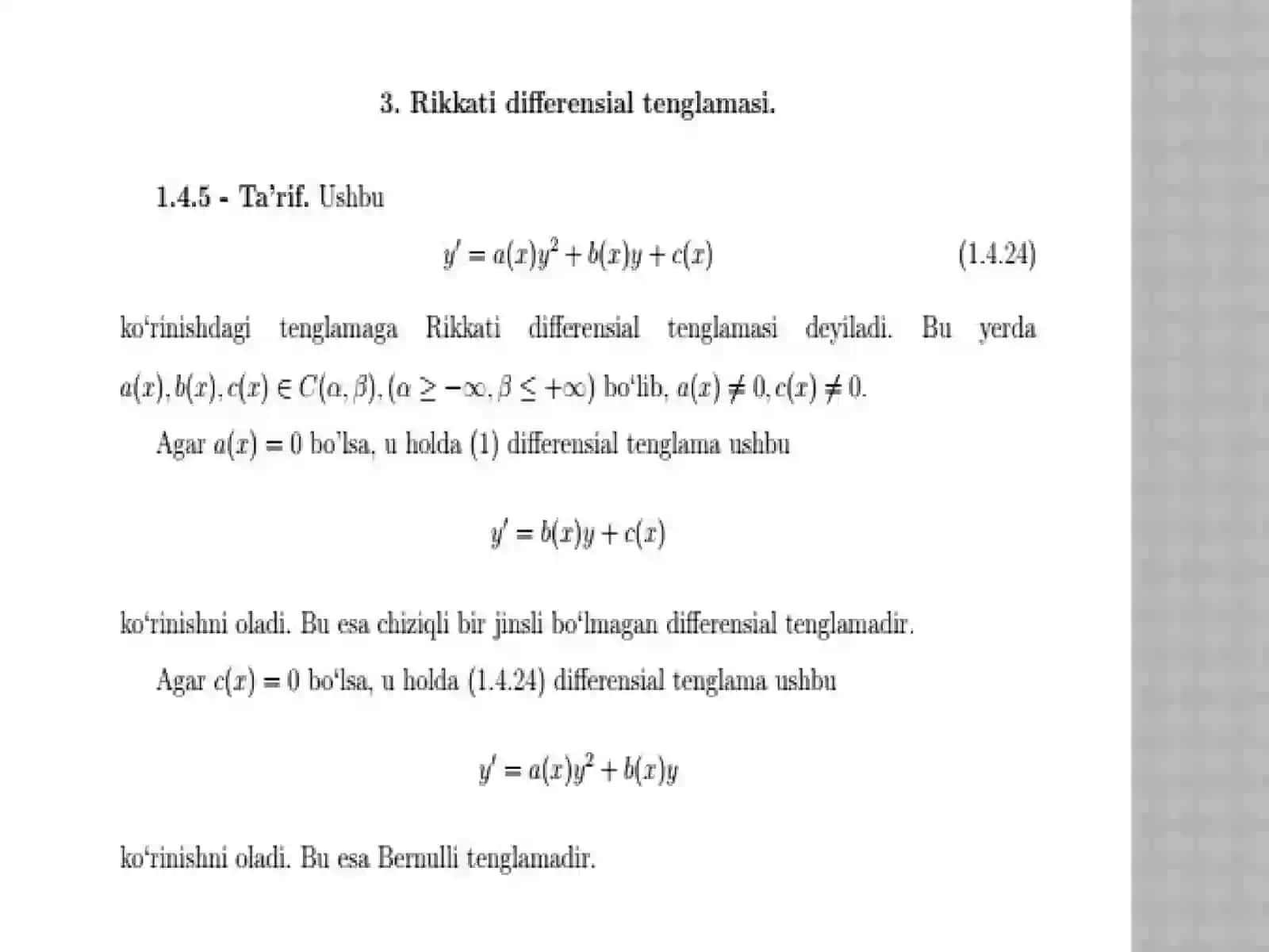 Rikkati differensial tenglamasi 2