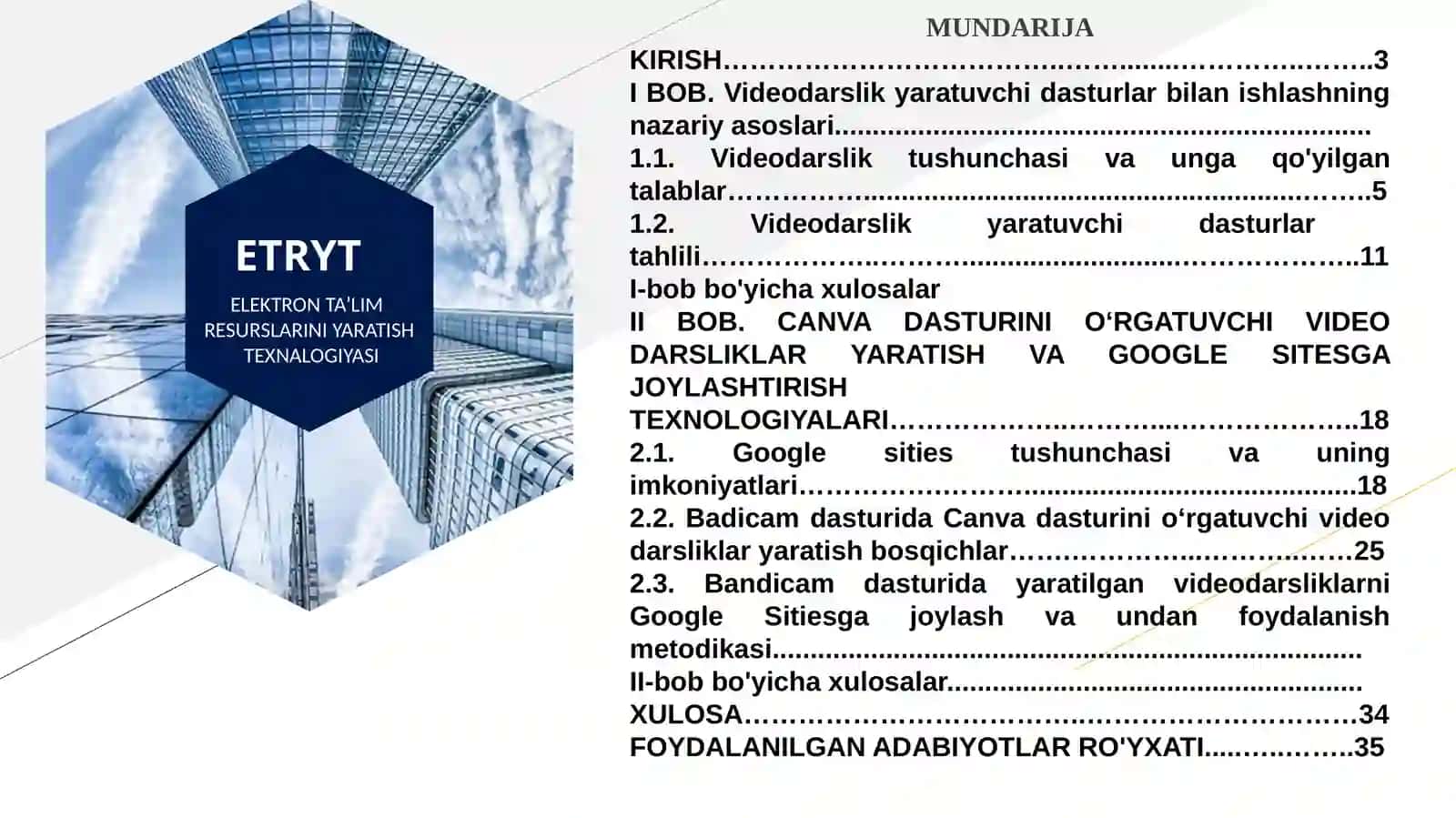 ELEKTRON TA’LIM RESURSLARI YARATISH TEXNALOGIYALARI 2