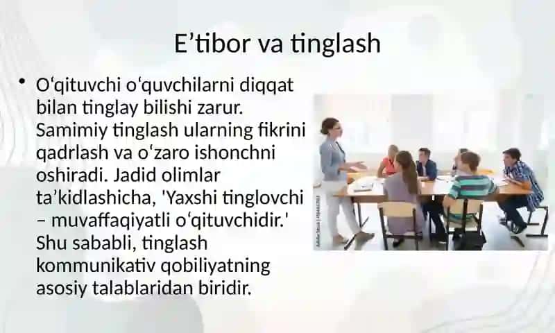 O‘QITUVCHINING KOMMUNIKATIV QOBILYATINI RIVOJLANTIRISHGA QO‘YILADIGAN TALABLAR 2