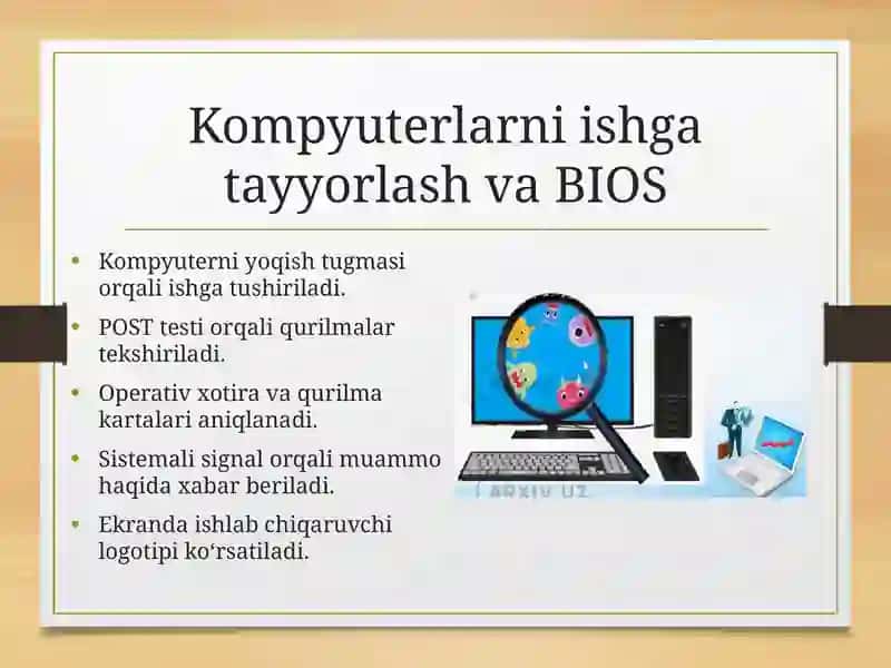 Kompyuterlarni ishga tayyorlash va BIOS va texnika xavfsizligi. 2