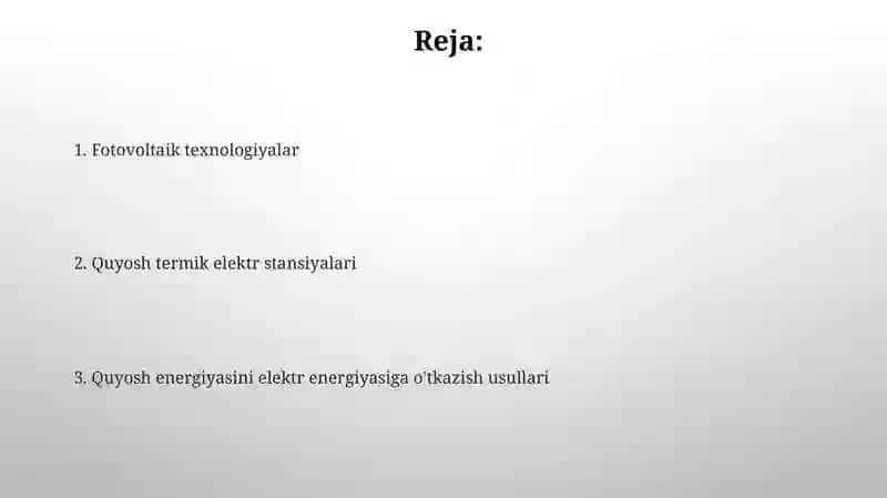Quyosh energiyasini elektr energiyasiga aylantirish usullari 2
