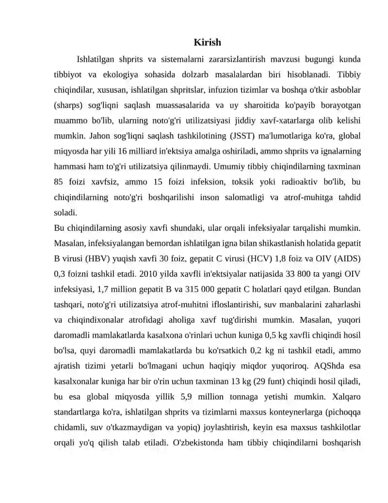 Ishlatilgan shpirits va sistemalarni zararsizlantirish 2