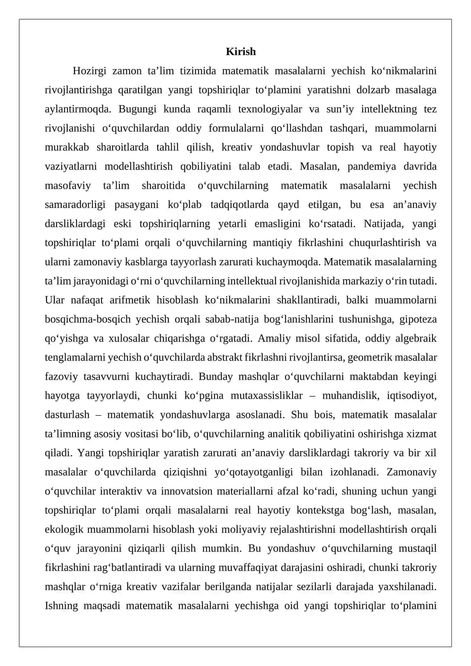 Yangi matematik topshiriqlar 2