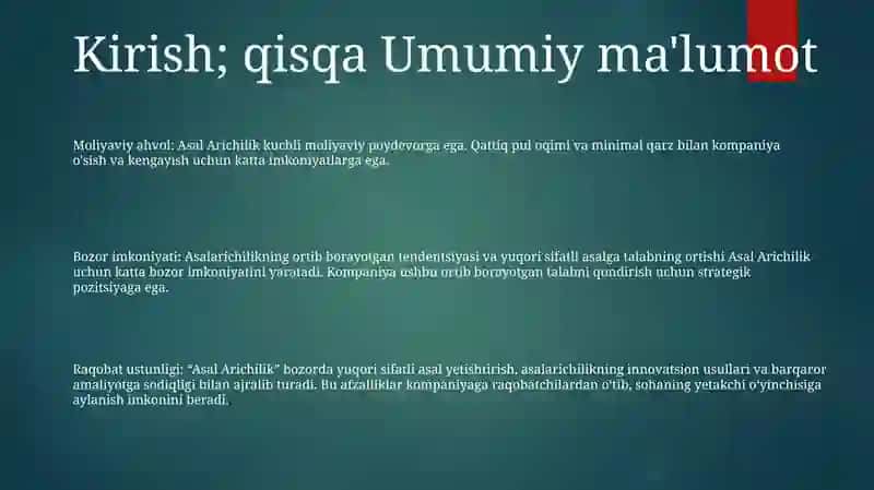 Asal Arichilik Biznes Rejasi 2