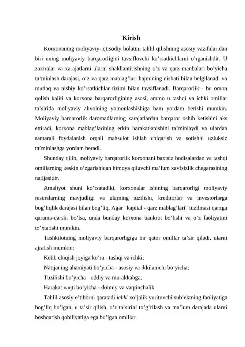 KORXONANI MOLIYAVIY BARQARORLIGINI TAHLILI 2