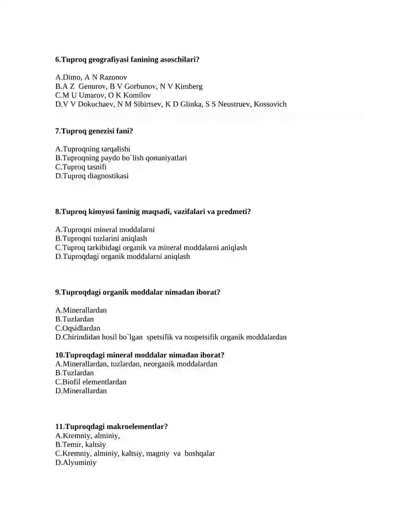 Tuproqshunoslik test 2