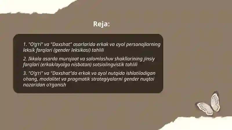"O‘g‘ri" va " Daxshat" asari tilining sotsiolingvistik tahlili(gender) 2