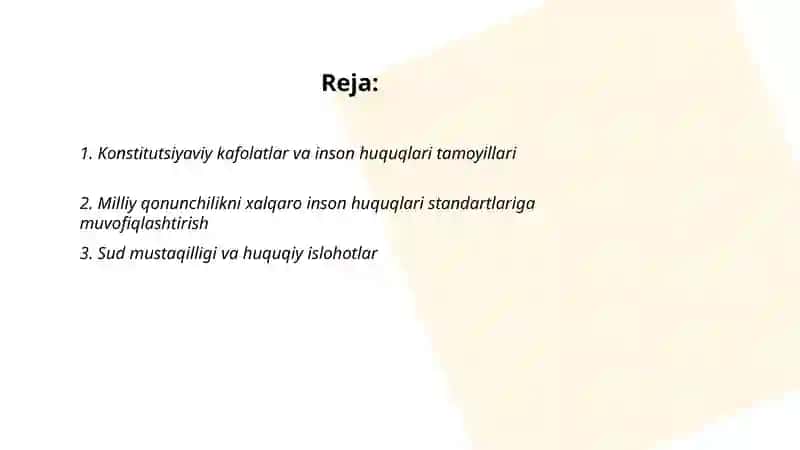 Yangi oʻzbekistonda inson haq-huquqlari va erkinliklari kafolatining yaratilishi 2