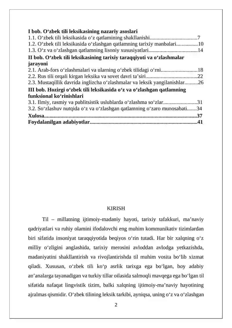 O‘zbek tili leksikasida o‘z va o‘zlashgan qatlam 2