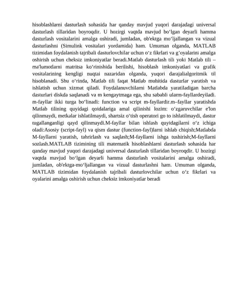 MATLAB tizimi 2