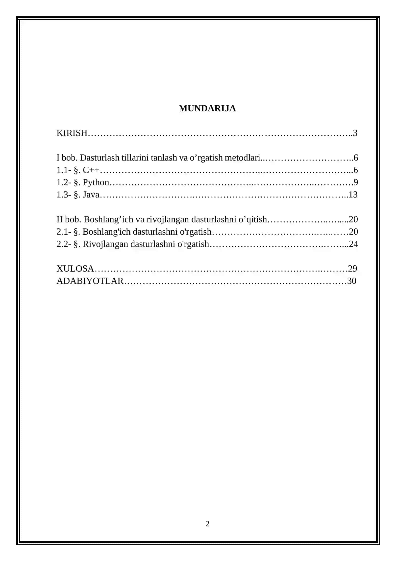 “DASTURLASH TILLARINI O’QITISH METODIKASI” MAVZUSIDAGI KURS ISHI 2