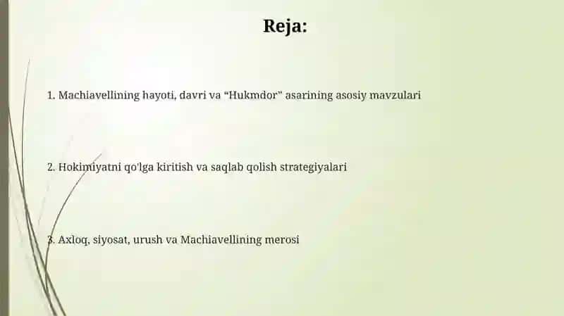 Makiavellining “Xukmdor” asari bo`yicha taqdimot tayyorlash 2
