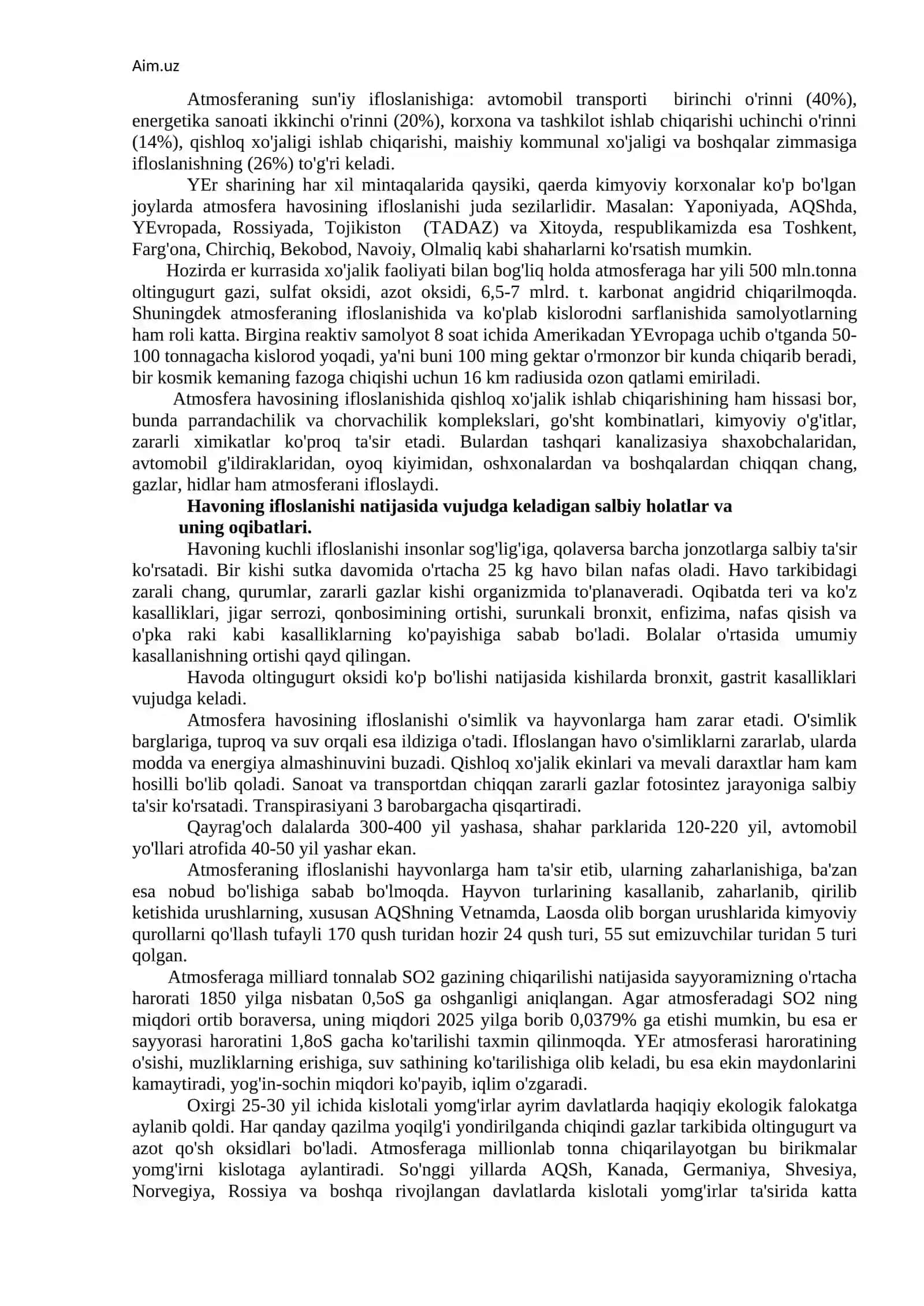 Havoning ifloslanishi va uni muhofaza qilish 2