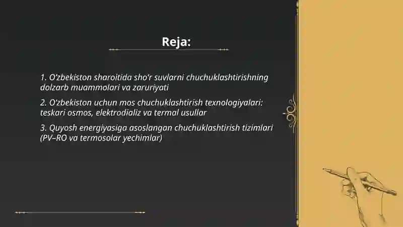 Oʻzbekiston sharoitida shoʻr suvlarni chuchuklashtirish gʻoyasini yaratish 2