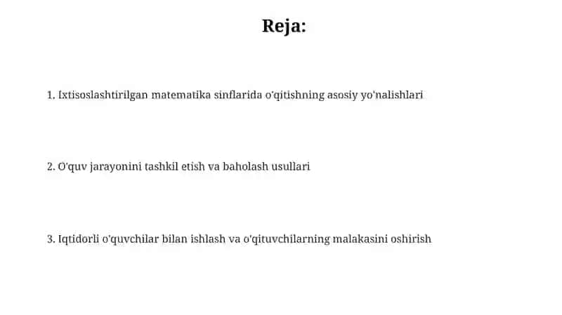 Matematikaga ixtisoslashtirilgan sinflarda o‘qitishni tashkil etish 2