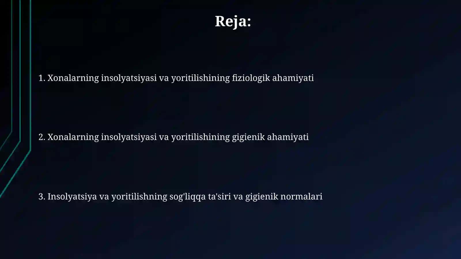 Xonalar insoliyatsiyasi va yoritilganligi 2