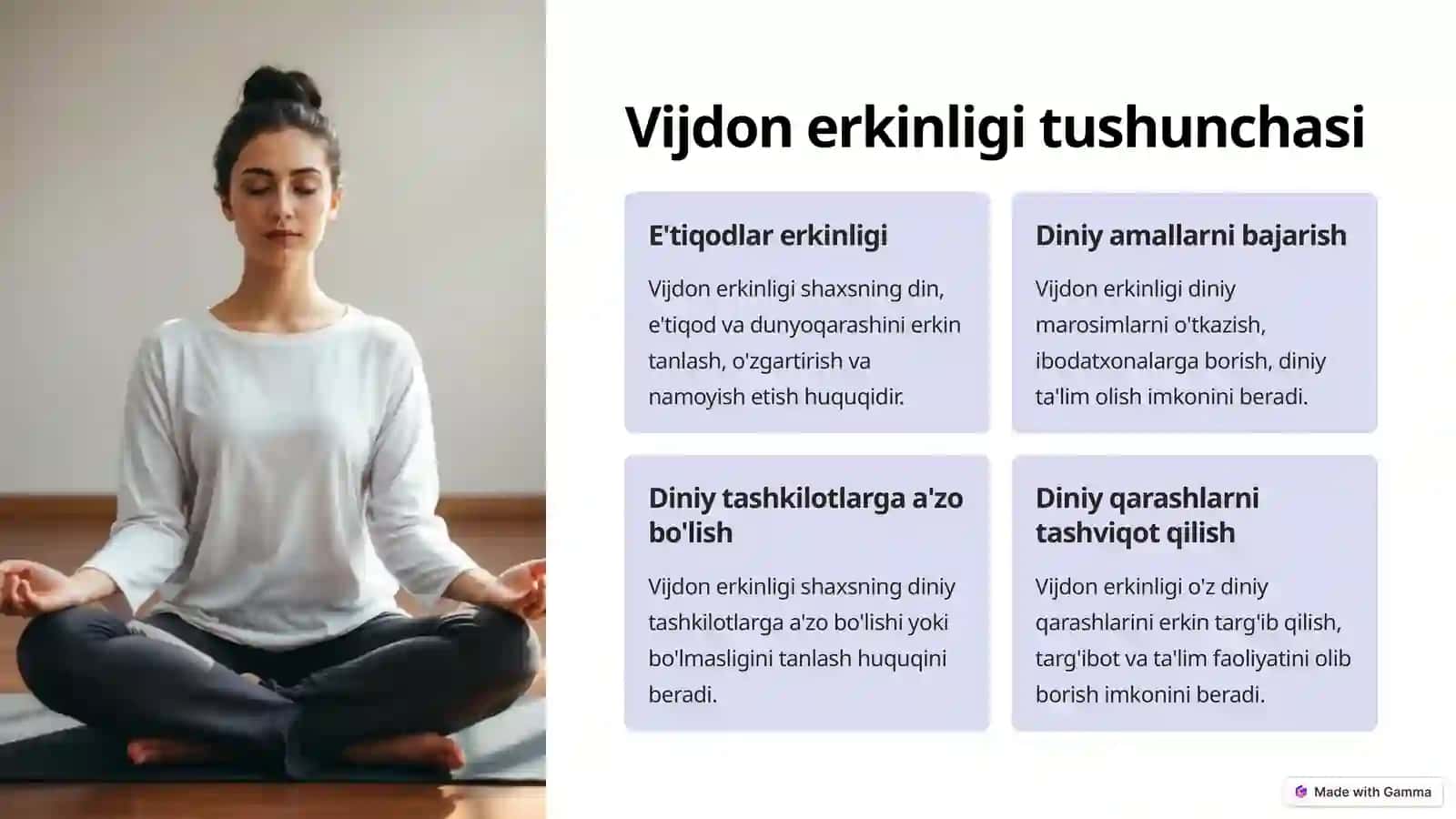 Vijdon va e'tiqod erkinliging tarifi 2