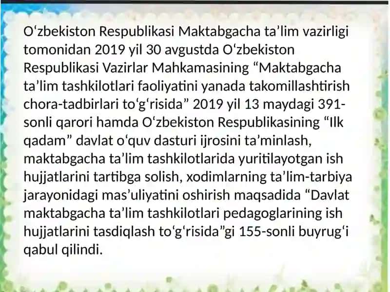 Maktabgachata'lim tashkilotining ish hujjatlari 2