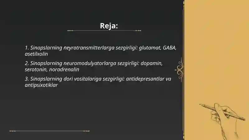 Sinapslarning turli moddalarga sezgirligi 2