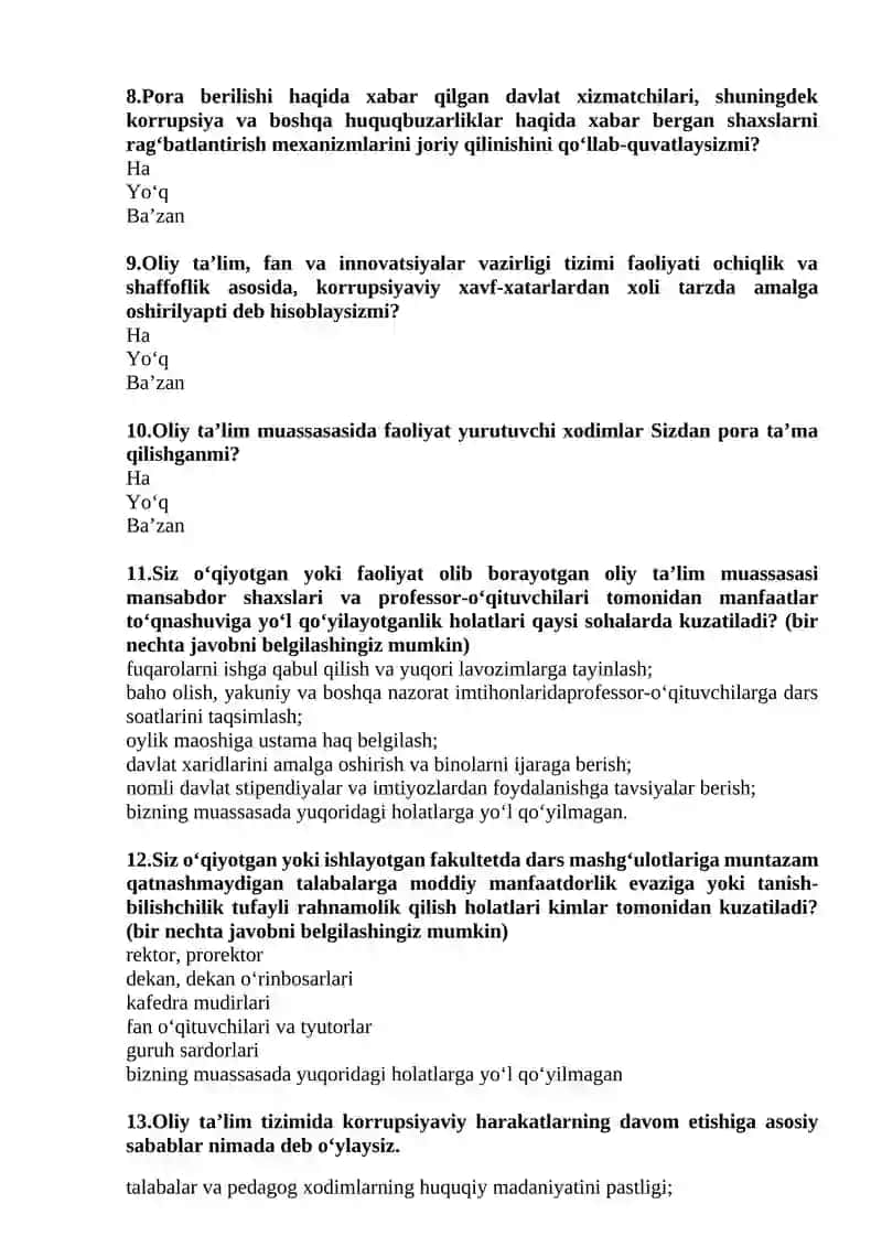 Oliy ta’lim muassasasida korrupsiya holatlari 2