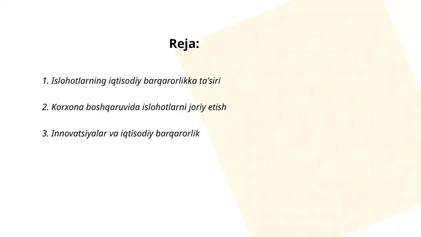 Islohotlarni davom ettirish va chuqurlashtirish sharoitida korxonaning iqtisodiy barqarorligini ta’minlash asoslari 2
