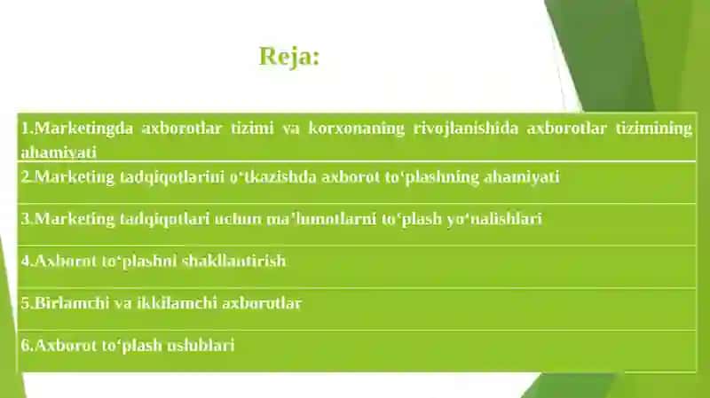 Marketing tadqiqotlarida axborotni to'plash 2