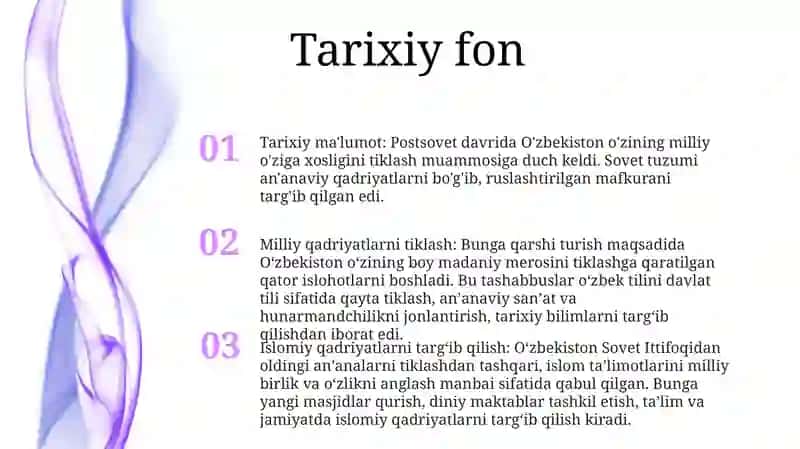 Milliy Qadriyatlarni Tiklash Borasida Amalga Oshirilgan Islohotlar 2