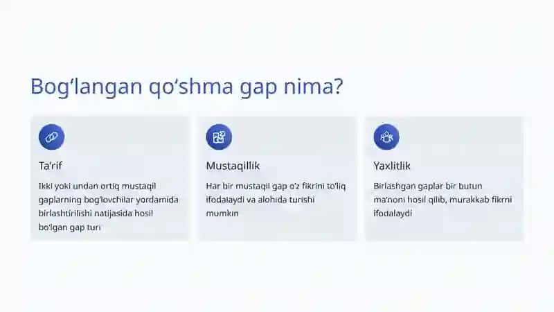 Oʻzbek tili grammatikasi: Gaplarni bogʻlovchilar yordamida birlashtirish sanʼati va qoidalari 2