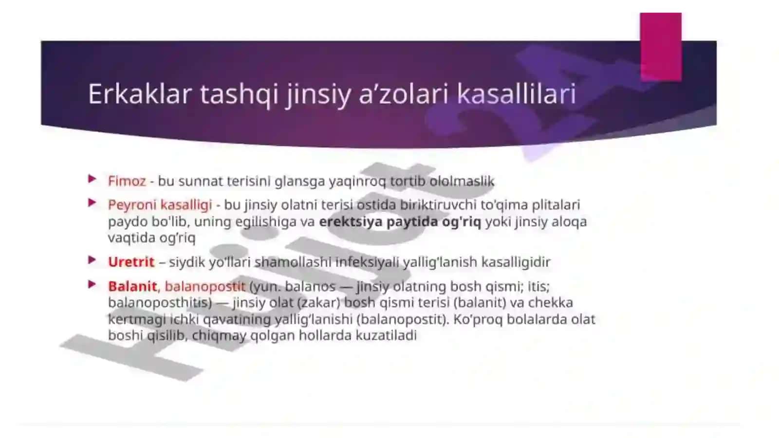 Ayollar va erkaklar reproduktiv a'zolar kasalliklari 2