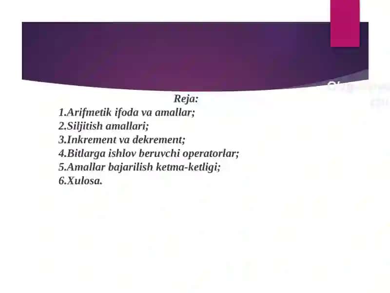 O’zgaruvchilarga qiymat kiritish va chiqarish operatorlari 2