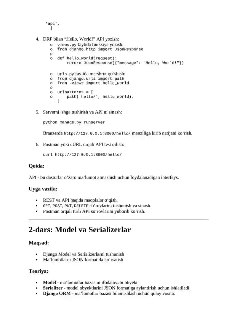 Django Rest Framework (DRF) Intensiv Kursi 2
