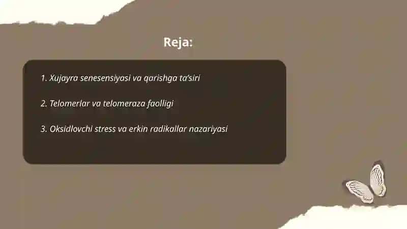Qarishning biologik aspektlari. Uzoq umr ko’rish maummolari 2