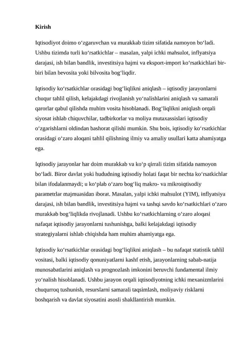 IQTISODIY KO‘RSATKICHLAR ORASIDAGI BOG‘LIQLIKNI ANIQLASH USULLARI 2