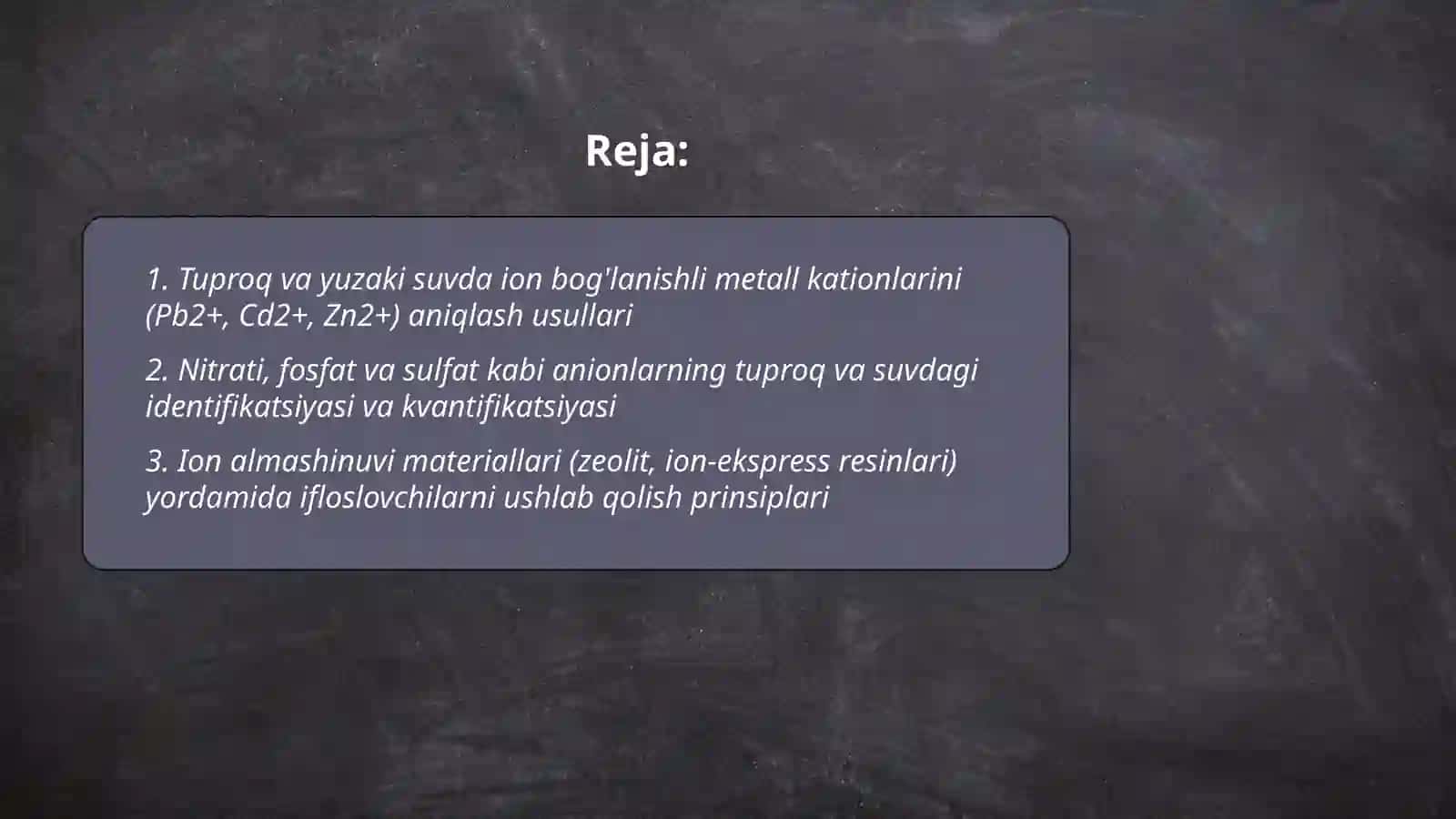 Tuproq va yuzaki suvda ion bog'lanishli birikmalarni aniqlash 2
