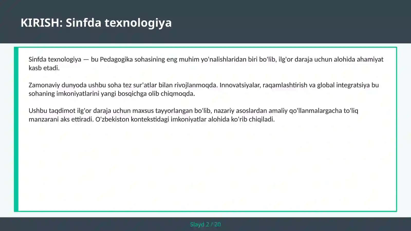 Sinfda texnologiya 2