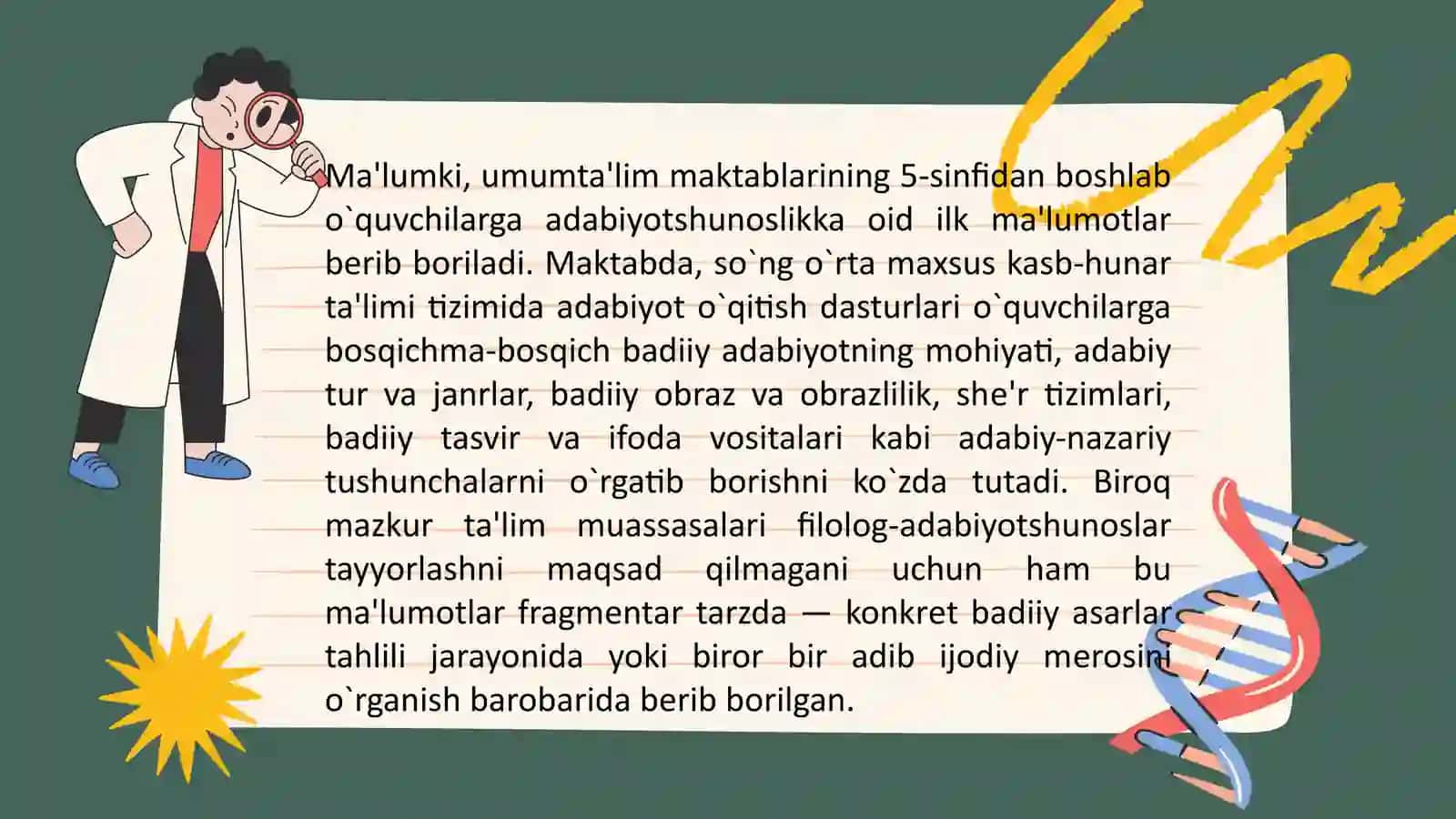 BADIIY ASAR HAQIDA TA’LIMOT. BADIIY SHAKL VA MAZMUN MUNOSABATI. BADIIY OBRAZ TURLARI. ADABIYOTDA INSON KONSEPSIYASI 2