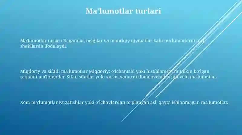Ma'lumotlar Va Axborot. Ma'Lumot Turlari. Miqdor Va Sifat Ma'Lumotlari. Boshlang'Ich Ma'Lumotlar 2