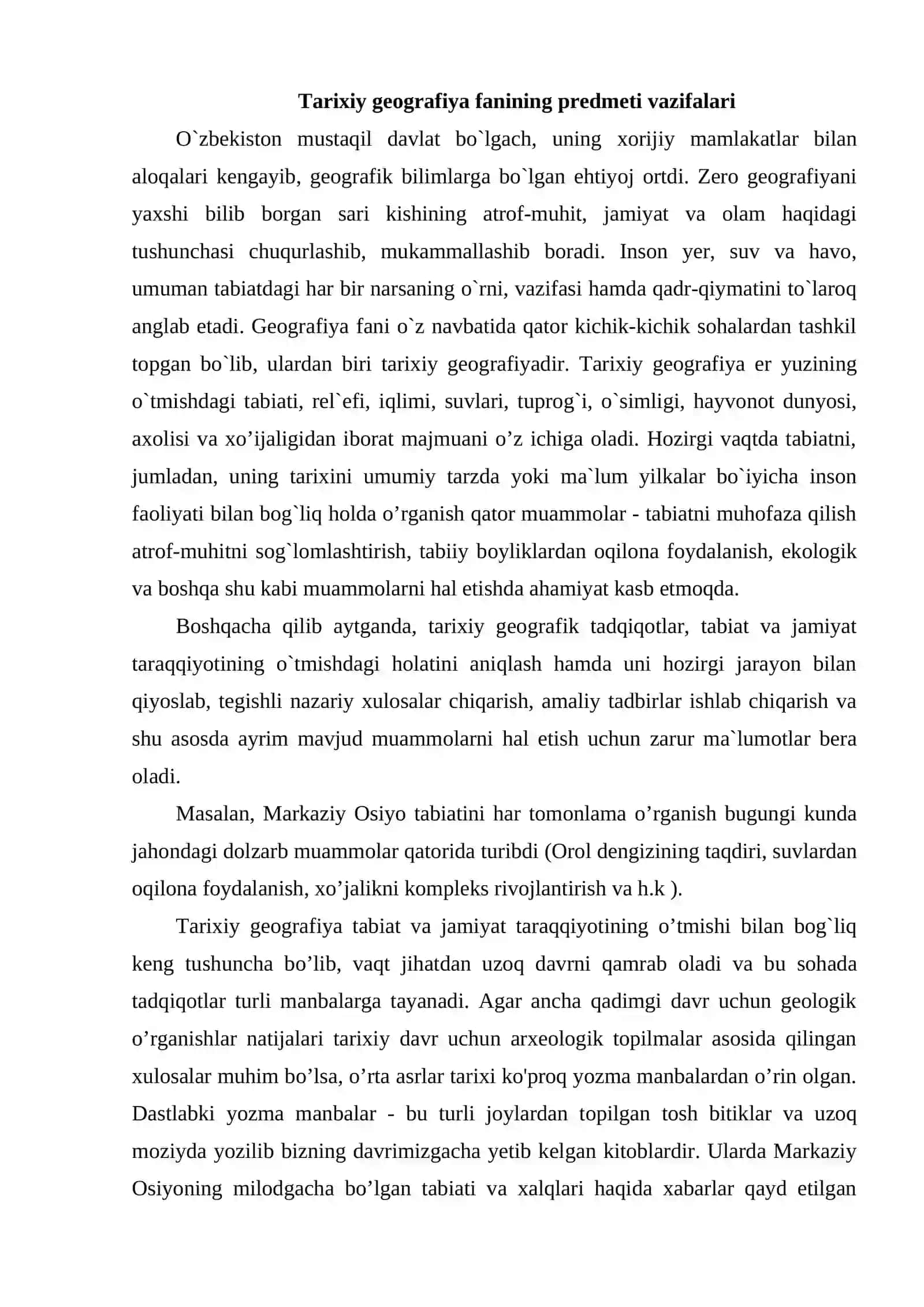 Tarixiy geografiya fanining predmeti vazifalari va asosiy bo’limlari 2