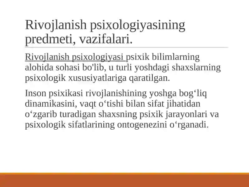 Rivojlanish psixologiyasi fanining tatqiqot sohasi va muommolari 2