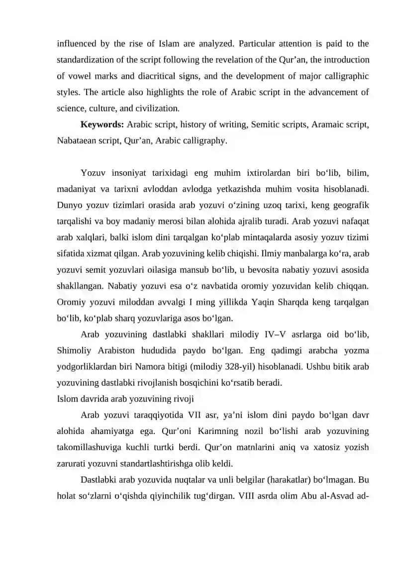 Arab yozuvining kelib chiqishi, shakllanishi va tarixiy rivojlanish bosqichlari 2