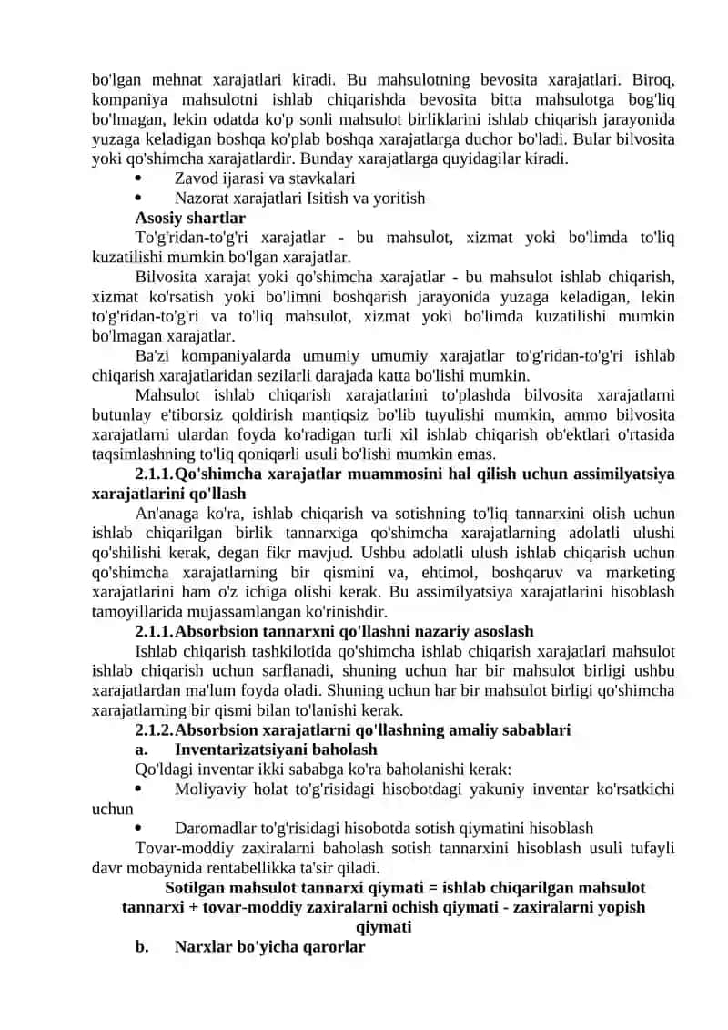 XARAJATLARNI HISOBLASH 2