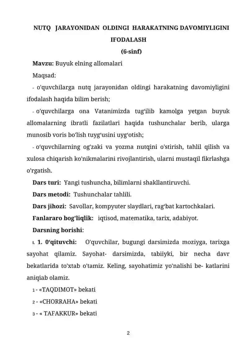 Nutq jarayonidan oldingi harakatning davomiyligini ifodalash. Dars ishlanma 2