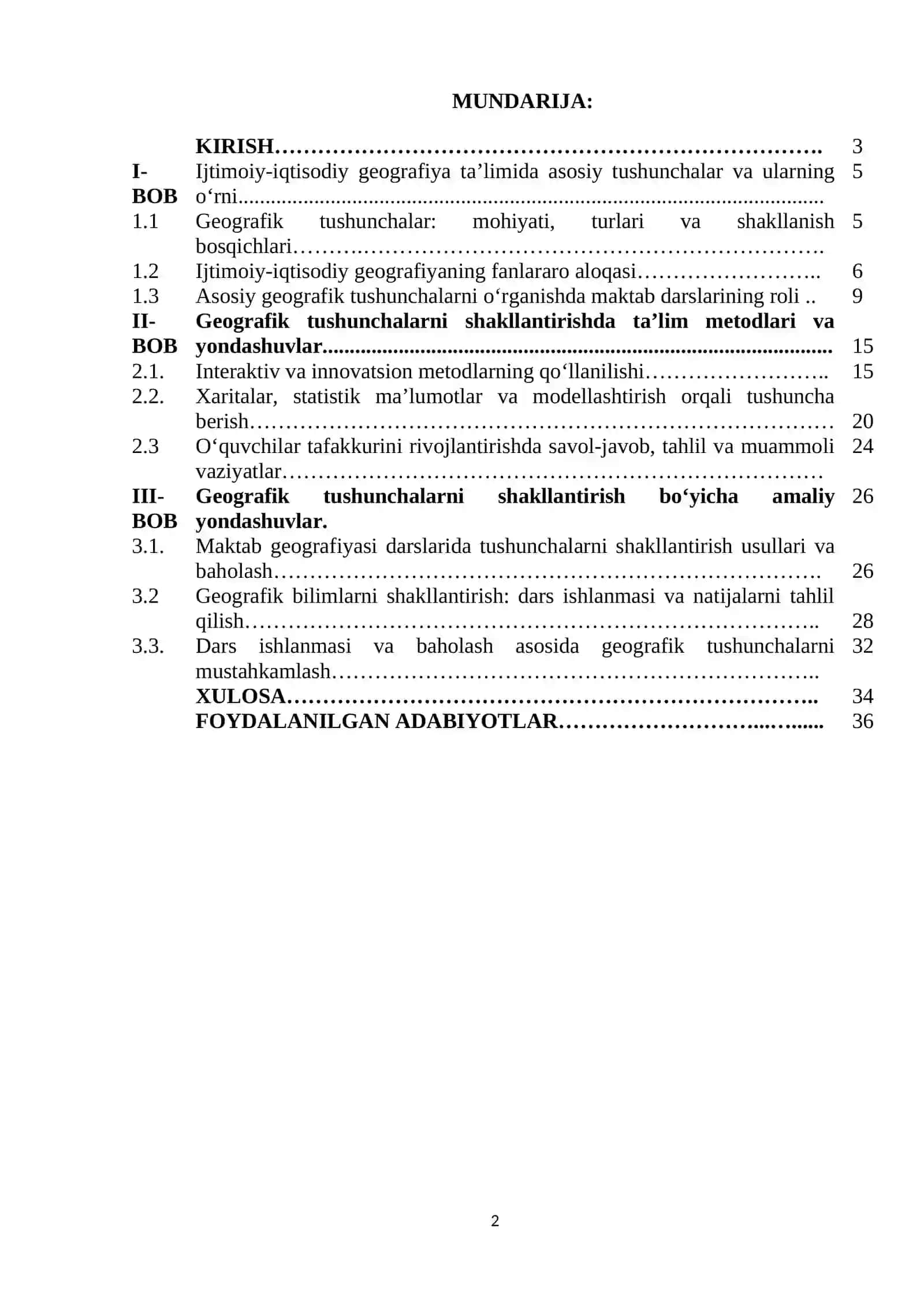 KURS ISHI: Geografiya va Tabiiy fan o’itish metodikasi 2