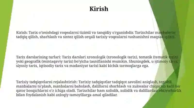Tarix Darslarini Turlari Va Rejalashtirilishi 2