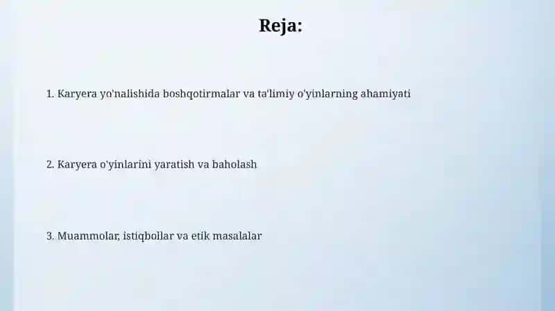 Kasb-hunarga yoʻnaltirishda boshqotirmadan foydalanish. Oʻrgatuvchi oʻyinlar. 2
