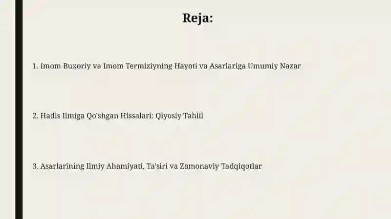 Imom Buxoriy va Imom Termiziyning hadis ilmiga qo'shgan hissalari 2