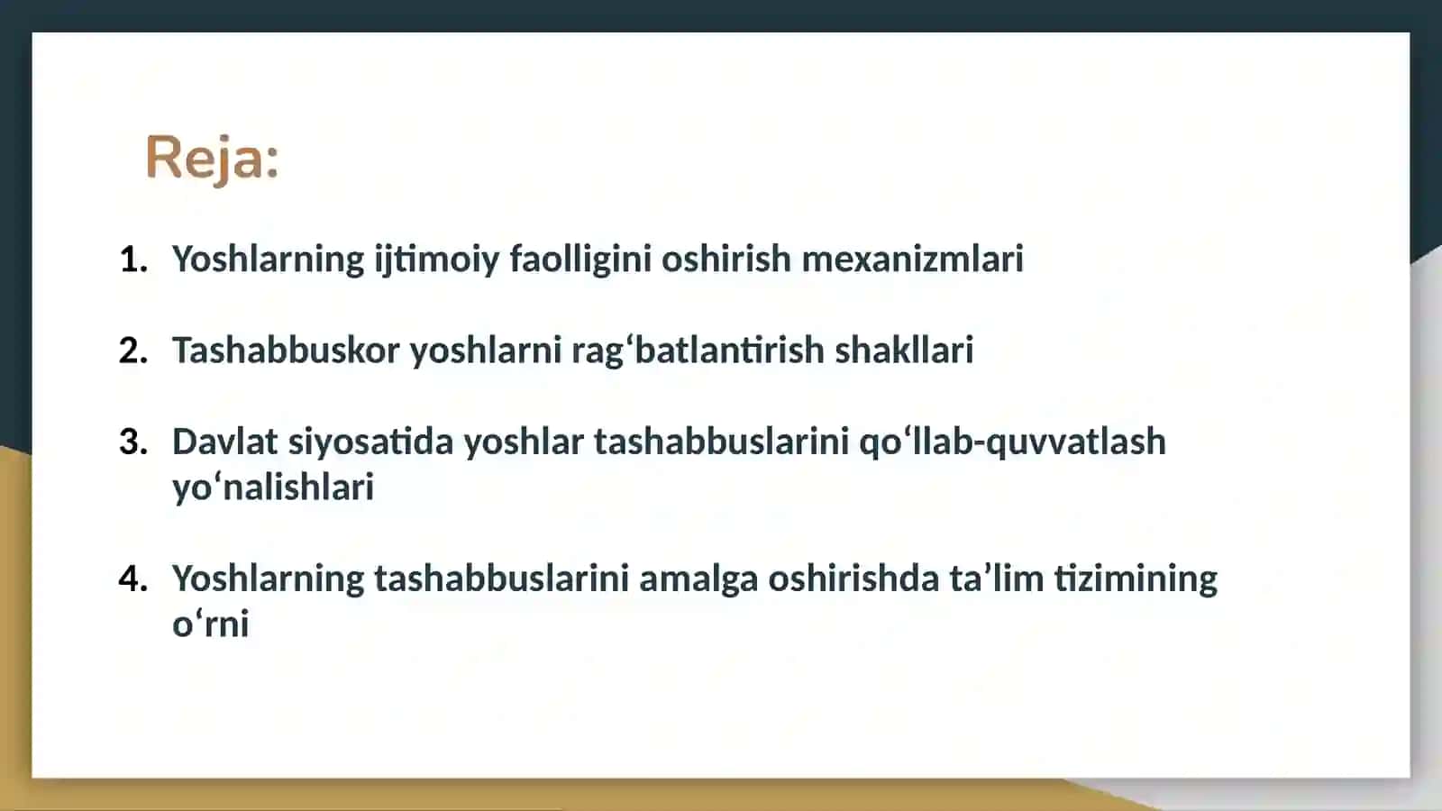 Yoshlar tashabbuslarini qo‘llab-quvvatlash va ularga ko‘maklashish 2
