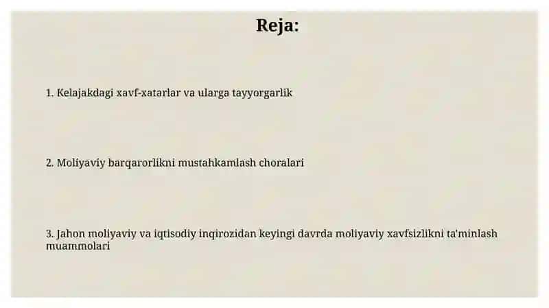 Jahon moliyaviy iqtisodiy inqirozidan keyingi davrda moliyaviy xavfsizlikni ta'minlash masalalari 2